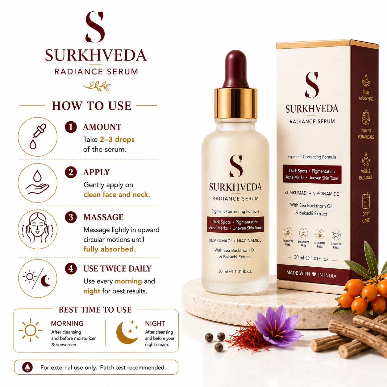Uses Surkhveda Radiance Serum Surkhveda Radiance Serum